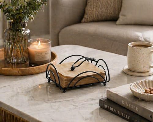 Image of CentraLit Napkin Holder for Dining Table | Modern Metal Tissue Holder with Weighted Arm for Kitchen, Tabletop & Parties | Premium Decorative Paper Napkin Stand (Black)