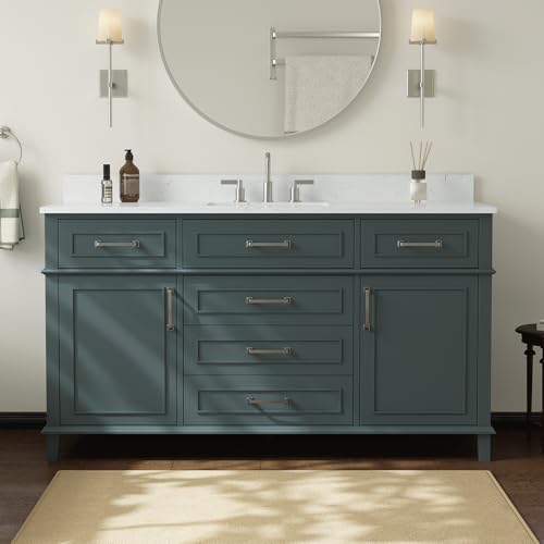 DELUXE LIVING 60 Inch Bathroom Vanity with Sink Single Sink Bathroom Vanity with Adjustable Feets Modern Bathroom Storage Cabinet with Soft Closing Doors & Dovetail Drawers Green