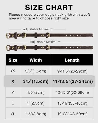 Joytale Hundehalsband Leder, Halsband aus Leder für Kleine Hunde, Weiches Echtleder Hundehalsband Langlebig und Verstellbar, Braun, S