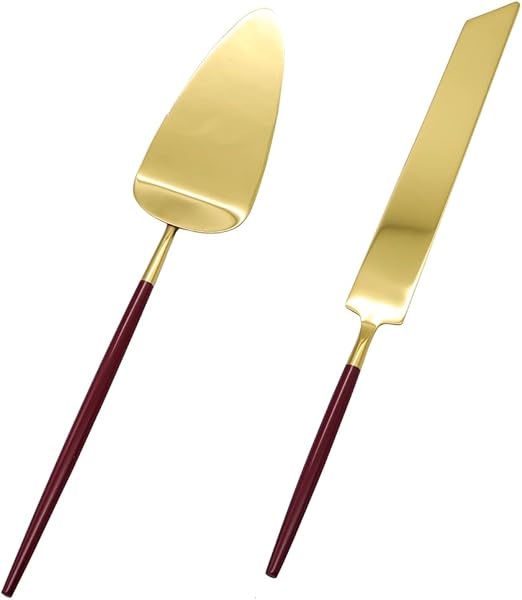 Koyal Wholesale Burgundy Wedding Cake Knife and Server Set, Modern Cake Cutter Cake Cutting Set for Wedding, Minimalist Cake Server Cake Cutter Set for Wedding Cake Table Decorations or Quinceanera