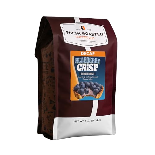 Image of Fresh Roasted Coffee, Decaf Blueberry Crisp Flavored Drip Ground Coffee, Medium Roast, Kosher, 2 lb (32 oz)