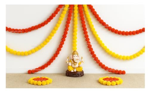 Image of SPHINX Artificial Fluffy Marigold Flower Garlands for Diwali,Pooja,Ganesh Chaturthi,Wedding,Festival, Housewarming,Mandir,Door,Wall,Home Decor,Trousseau,Gift Wrap (3 Yellow + 3 Orange. 6 Pieces)