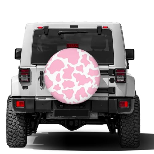 Image of Pink Cow Print Spare Tire Cover Dust-Proof Wheel Tire Cover Fit Trailer, RV, SUV and Many Vehicle 14 Inch