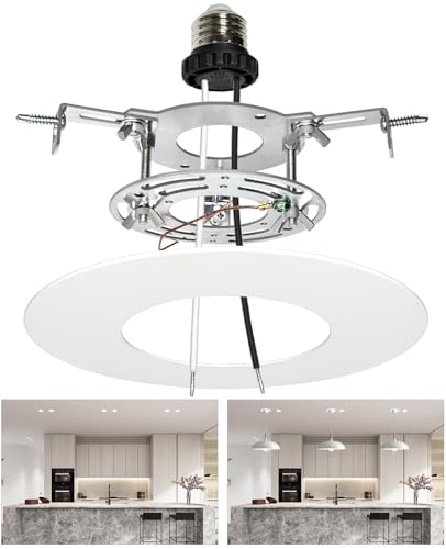 VTYXCTIGJ Recessed Can Light Conversion Kit for 5' and 6' Ceiling Light Fixtures Upgrade, Pendant/Hanging Light, Ceiling Fans Compatible, Includes 7¾' Flat Steel Medallion, White Finish (White)
