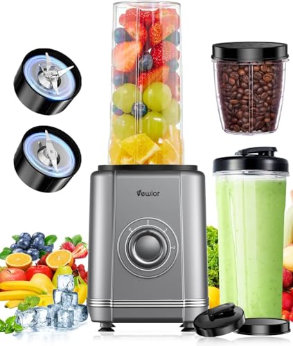 VEWIOR 1000W Blender for Shakes and Smoothies, Personal Blender with 6-Edge Blade, 22oz*2 BPA Free To-Go Cups, 3 Modes Control, Suitable for Kitchen, Ideal for Frozen Drinks (Gray)