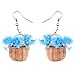 ZHWM Ohrringe Ohrstecker Ohrhänger Acryl Korb Mit Blauen Chrysanthemen Blume Ohrringe Tropfen Baumeln Einzigartige Pflanze Schmuck Für Frauen Mädchen Teen Geschenk Original