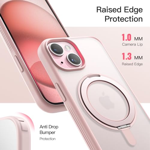 Image of JETech 360 Rotatable Ring Stand Case for iPhone 15 Plus, Pink