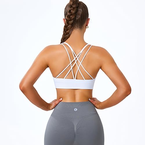 Image of Women's Cross Back Sport Bras, Seamless Padded Strappy High Support Yoga