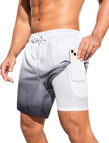 SILKWORLD Men Swim Trunks 6 Inch Quick Dry Swimming Shorts 2 in 1 Summer Swimwear Bathing Suits with Zipper Pockets2