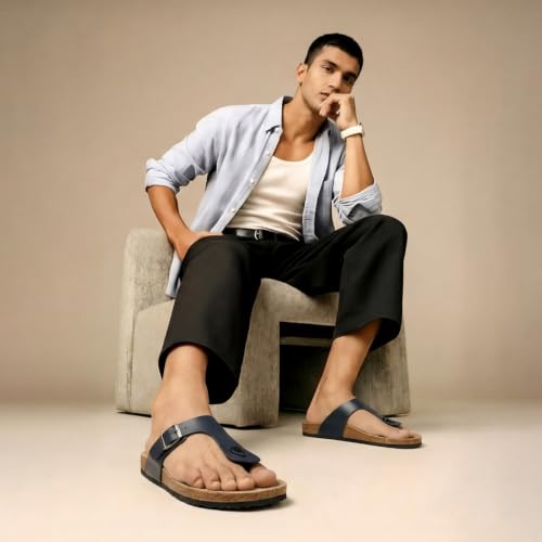 Image of YOHO Sandals for Men | Leather Thong Sandals with Cork Footbed for Daily Wear- SDL