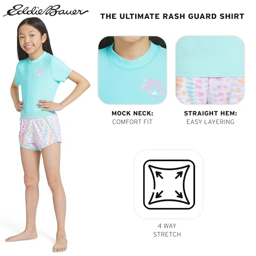 Image of Eddie Bauer Girls' UPF 50+ Rash Guard Sun Tee Shirt and Swim Short Set