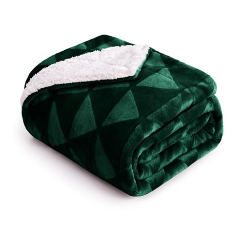 Image of Exclusivo Mezcla 50" x 70" Large Throw Blanket, Reversible Brushed Flannel Fleece and Plush Sherpa Blanket (Forest Green) Decorative, Lightweight, Soft and Warm