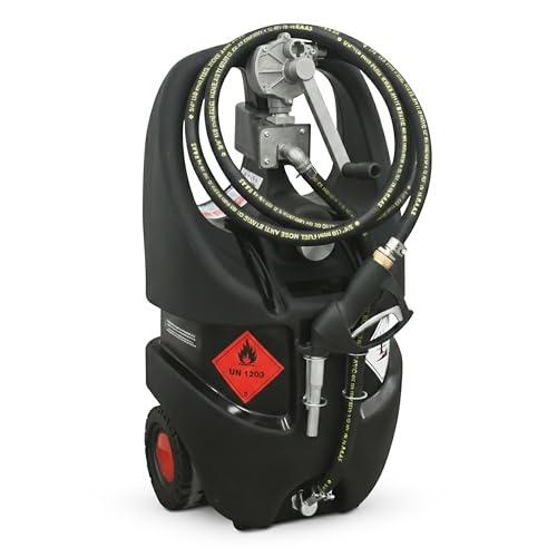 MobiFuel – Tanque de combustible portátil con ruedas para gasolina–Bidón transportable profesional con pistola dispensadora y manguera 3m – Almacenamiento seguro para embarcaciones, jardinería y obras