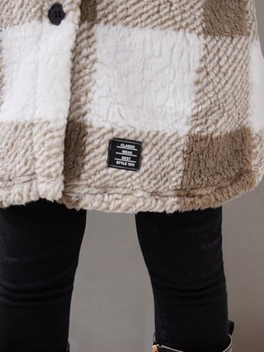 Girls Plaid Coats Kids Jacket Button Long Sleeve Fall Winter Coat Lapel Outerwear Plush Fleece Jackets for 8-12 Years3