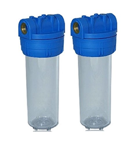 2er Filtergehäuse Set 10 Zoll mit 3/4" Anschluß inkl. Wandhalter, Sedimentfilter, Aktivkohlefilter und Verbinder Muffen - Wasser Brunnen Pumpenfilter Hauswasserwerk