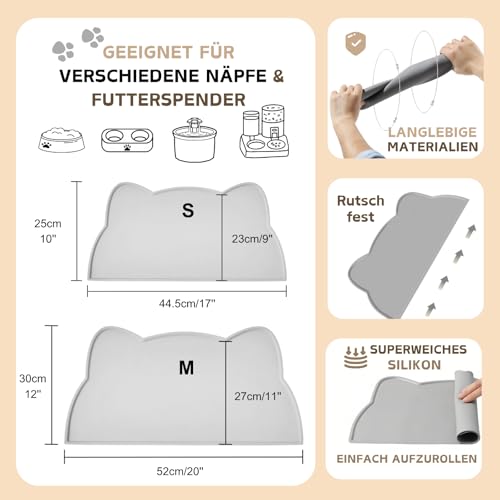 Napfunterlage Silikon Katzen und Kleine Hunde, wasserdichte Haustier Futtermatten rutschfeste Katzennapf Unterlage (Dunkel Grau)