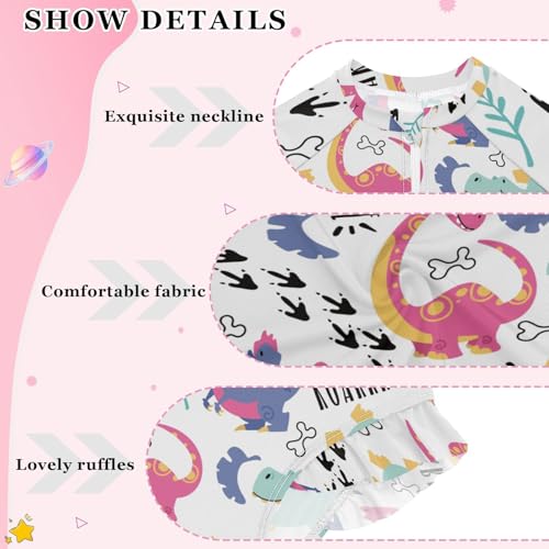 Girls One Piece Swimsuits Long Sleeve Swimsuit Zipper Bathing Suits Cute Dinosaur White Cartoon3