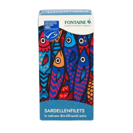Fontaine Sardellenfilets in nativem Bio-Olivenöl extra 45 g 5er Pack Premium Sardellenfilets aus traditioneller & nachhaltiger Fischerei Halbkonserve mit Meersalz und spanischem Bio-Olivenöl