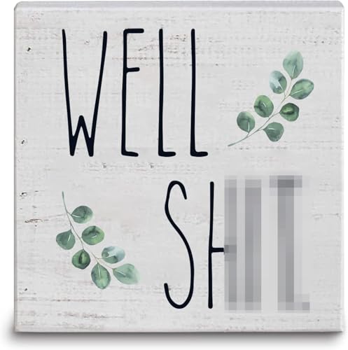 Ywkuiev Sinal divertido de poço de madeira branca, decoração rústica de meia casa de banho, placa de madeira para sanita, casa de banho, casa (6 x 6 polegadas)