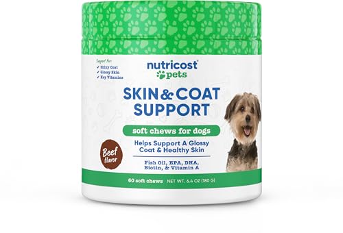 Nutricost Pets Skin & Coat Support Soft Chews for Dogs (Beef Flavored) 60 Soft Chews - Helps Support A Glossy Coat & Healthy Skin, NASC Certified