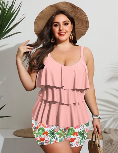 FOLUNSI Women's Plus Size Tankini Swimsuits Ruffled Flounce Swimwear Tummy Control Two Piece Bathing Suits 0X-4X3