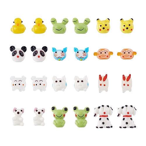 Boutigem 24Pcs Lampwork Beads Frog Dog Duck Rabbit Bear 3D Cartoon Animal Beads for Handcrafted Jewelry Making DIY Bracelet Necklace Decor