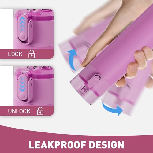 Botella de agua pequeña de 9oz con pajilla, diseño de apertura con una mano, tapa con bloqueo a prueba de fugas para bebidas frías y calientes, ideal para escuela y viaje (Lavanda) miniatura 5