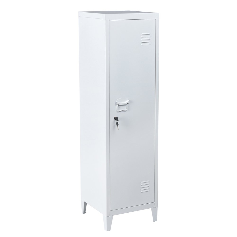 Bakaji - Armoire vestiaire métallique à casiers verrouillables, Porte avec Fermeture à clé, 3 Compartiments intérieurs, Dimensions 138 x 38,5 x 38,5 cm, Blanc