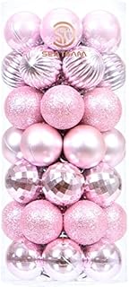 Sea Team 46-Pack Christmas Ball Ornaments with Strings, 30mm/1.18" Mini Size Baubles, Shatterproof Plastic Christmas Bulbs, Hanging Decorations for Xmas Tree, Holiday, Wedding, Party, Pink