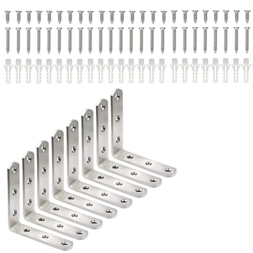 YRDGRG Stainless Steel Corner Bracket - 8 PCS Heavy Duty Right Angle Brackets for Wood Furniture and Metal Joints - 4 x 4 Inch - with Screw