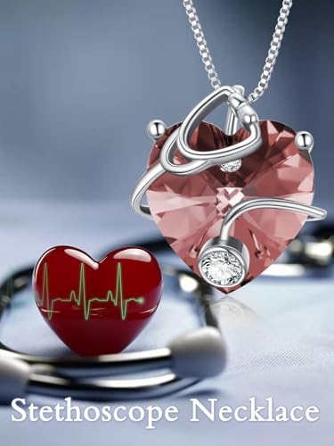 Collier stéthoscope en argent 925 avec pierre de naissance cœur - 2