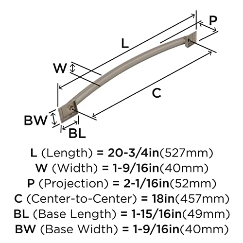 Image of Amerock | Appliance Pull | Satin Nickel | 18 inch (457 mm) Center to Center | Candler | 1 Pack | Drawer Pull | Drawer Handle | Cabinet Hardware