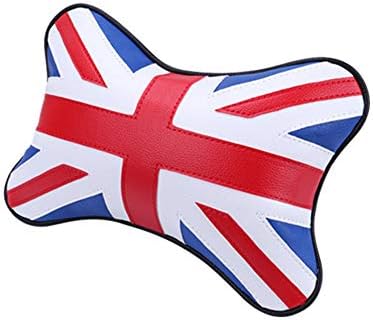 Heinmo Car Seat Headrest Cushion PU Leather Union Jack Style Bones Neck Pillow Headrest Neck Support for All Cooper Models Clubman Countryman R55 R56 R60 F55 F56 F60