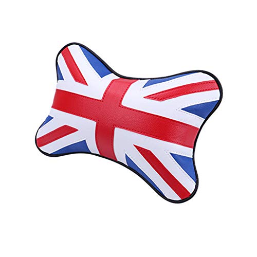 Heinmo Car Seat Headrest Cushion PU Leather Union Jack Style Bones Neck Pillow Headrest Neck Support for All Cooper Models Clubman Countryman R55 R56 R60 F55 F56 F60