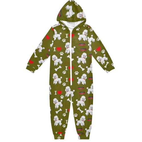 Mono de una pieza con capucha para niños, diseño de perros lindos, color verde, disfraz de Halloween, Navidad, cosplay, Lindos perros verdes, 13-14 años