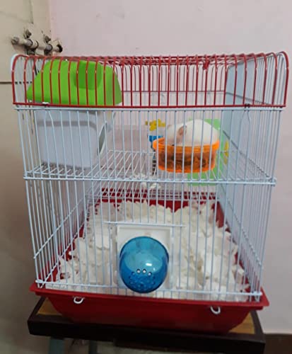 Image of Cage /Playhouse for Dwarf Hamster /Gerbil /Mice with a Food Cup, Water Bottle and Exercise Wheel with Spacious Two ladders cage (37Cm x 28 cm x 35 cm )- [ Colors May Vary ]