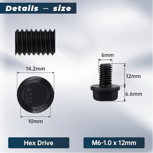 Image of 20 Sets M6-1.0 x 12mm Flange Hex Bolt with Flange Nuts and Flat & Lock Washers Assortment Set, 10.9 Grade Alloy Steel, Serrated, for Automotive Repair & Machinery Projects, Glvaner