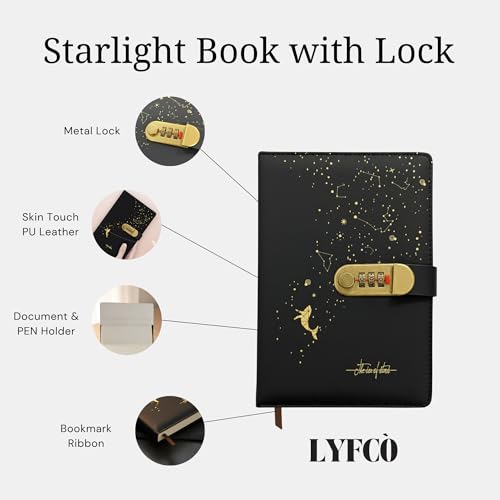 Image of A5 Secret Diary with 3 Digit Combination Lock Premium PU Leather Journal Personal Locked Notebook for Office School Gifts 22x15 cm Starline