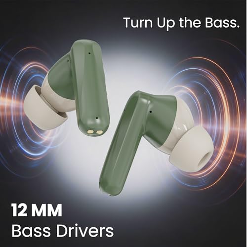Image of AROMA TWS4 Jaguar V5.4 True Wireless Earbuds, Midnight Green & Cream | up to 60H Playtime, ENC, Fast Charging, Heavy Bass, Bluetooth