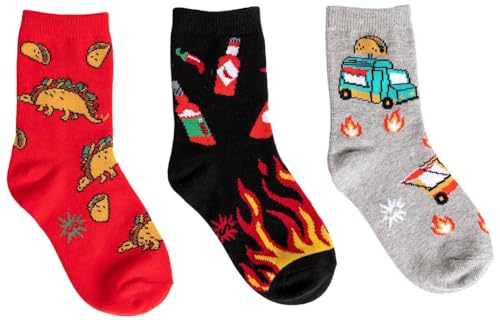 Sock It To Me, Boys Crew Tacosaurus Socks, One Size, (3-Pack)