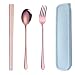 Produktbild Baomasir Edelstahl Reisebesteck Campingbesteck-Essstäbchen Löffel Gabel Set mit Aufbewahrungsbox für Outdoor-Camping, Reisen, Picknick, BBQ, Schule, RucksackRoségold