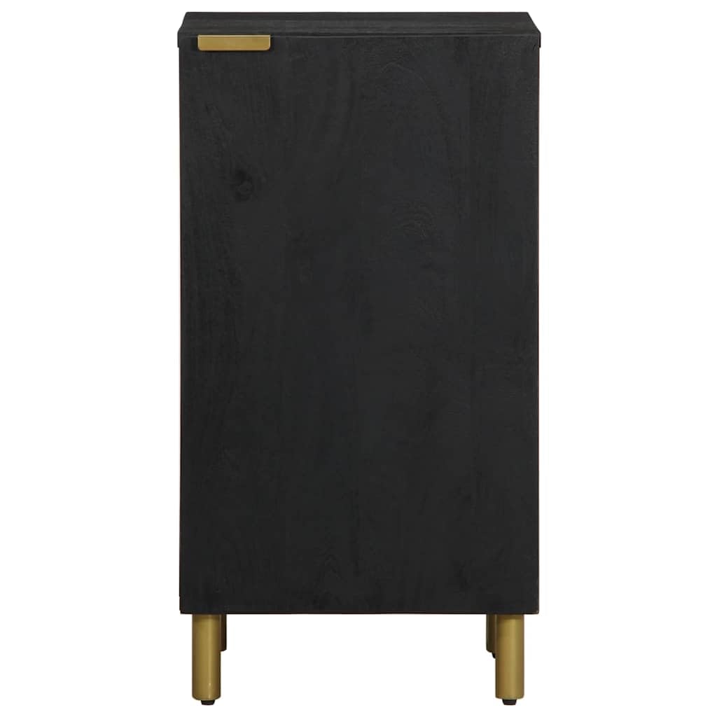 Czarny kredens z materiału drewnopochodnego, 40 x 33 x 75 cm, z metalowymi nóżkami, uchwytami i drzwiami, do salonu, sypialni, korytarza, biura, jako komoda lub konsola medialna