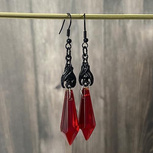 YWMAN Gothic Vampire Bat Earrings Necklace Set - Vintage Dark Bat Earrings Blood Pendant - Mystic Witch Jewelry Gifts Halloween Costume for Women3