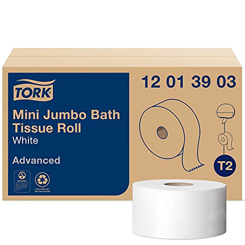Tork Mini Jumbo Toilet Paper Roll White T2, Advanced, 1-Ply, 12 x 1200', 12013903