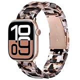 V.R.HOPE Modernes Harz Armband kompatibel mit Apple Watch SE/9/10/11/ 40mm 41mm 42mm 38mm Damen, Stilvolle leichte Leo Armbänder für iWatch Series 8 7 6 5 4 3 2 1(Tortoise - Rose Gold)