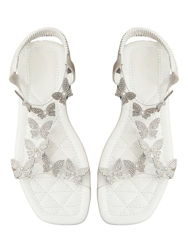 Sandales plates strass papillons transparents blanc Floerns taille 37.5 femme