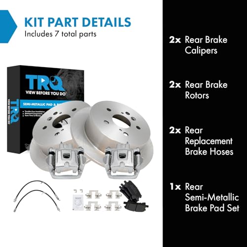 Image of TRQ Rear Brake Pad and Rotor Set Semi Metallic Calipers Compatible with 2004-2006 Lexus RX330 2006-2007 RX400h 2006-2007 Toyota Highlander Front Wheel Drive