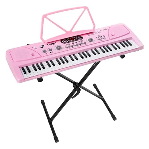MAX KD61P – Piano infantil digital 61 teclas con soporte ajustable, batería recargable, micrófono, display LED, grabación, ritmos y acordes, ideal teclado musical para niños y principiantes