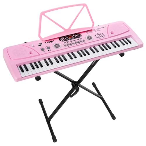 MAX KD61P – Piano infantil digital 61 teclas con soporte ajustable, batería recargable, micrófono, display LED, grabación, ritmos y acordes, ideal teclado musical para niños y principiantes