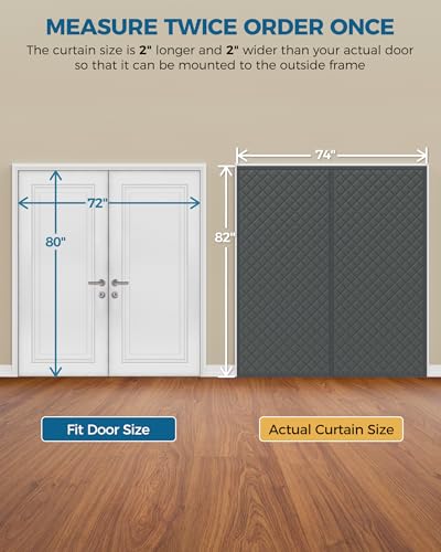 Image of Augblinds Thermal Insulated Door Curtain, Magnetic Closure, 72 x 80, Gray | Quilted Oxford fabric, insulated cotton fill, magnetic center opening, helps reduce cold drafts at front, back and side doors